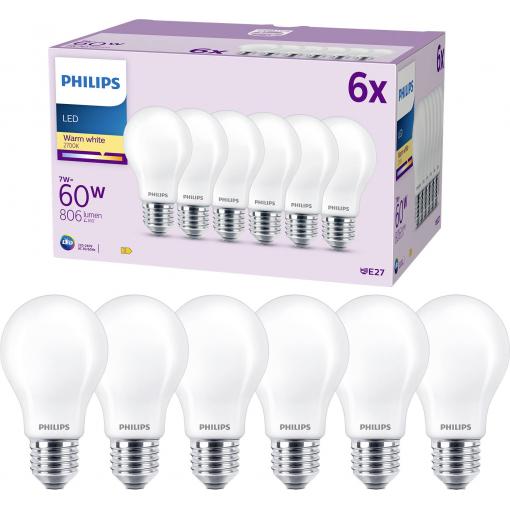 Philips LED 9290012430 LED Energetická třída (EEK2021) E (A - G) E27 klasická žárovka 7 W = 60 W teplá bílá (Ø x d) 50 mm x 106 mm 6 ks