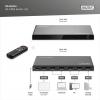 Digitus DS-55334 1 + 5 portů HDMI přepínač LED ukazatel, s dálkovým ovládáním, UHD, kovový ukazatel, lze spínat jednotlivě, se stavovými LED 7680 x 4320 Pixel