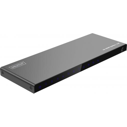 Digitus DS-55338 8 + 1 port HDMI rozbočovač LED ukazatel, se stavovými LED, kovový ukazatel, lze spínat jednotlivě, UHD 3840 x 2160 Pixel černá