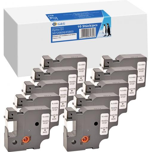 sada 10 ks G&G BB-D-G-D1-45803-10 kompatibilní náhradní DYMO 45803 Barva pásky: bílá Barva písma: černá 19 mm 7 m