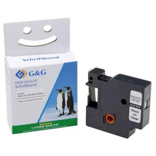 G&G 5D40910-TD kompatibilní náhradní DYMO D1/ 40910/ S0720670 9 mm Barva pásky: transparentní Barva písma: černá, 7 m