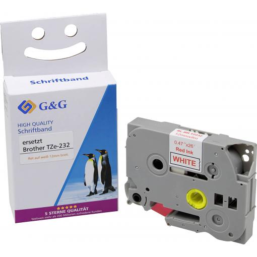 G&G BB-B-G-232 kompatibilní náhradní Brother TZe-232 Barva pásky: bílá Barva písma: červená 12 mm 8 m