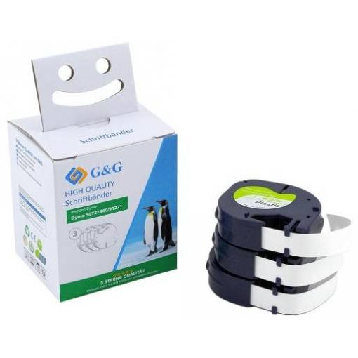 páska do štítkovače sada 3 ks G&G BM-D-G-91221-3 kompatibilní náhradní DYMO 91221 Barva pásky: bílá Barva písma: černá 12 mm 4 m