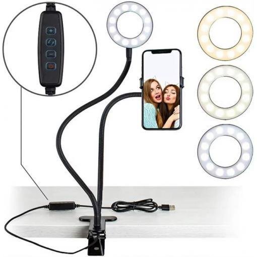 Selfie držák s LED kruhovou lampou h_m812k, USB 5 V