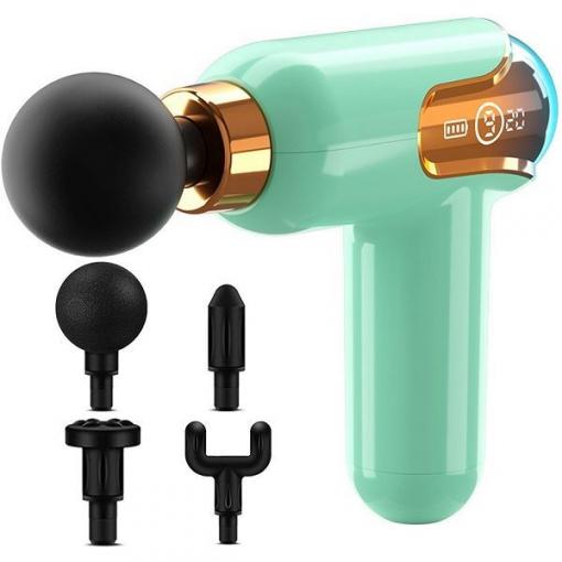 Mini masážní pistole +4 nástavce, zelená, 30 W
