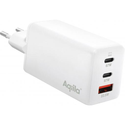 Aqiila W3 USB nabíječka, 1x USB A , 2x USB-C®, 65 W, Dodávka energie, Quick Charge 3.0, QC 4+, bílá