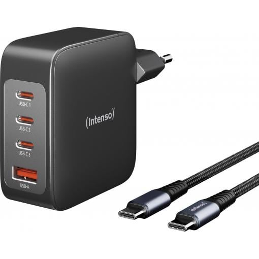 Intenso W140A3C + C520C black USB nabíječka, GaN, USB Power Delivery (USB-PD) , 3x USB-C®, 1x USB A , 140 W, QC 4+, USB PD 3.1, PPS, černá