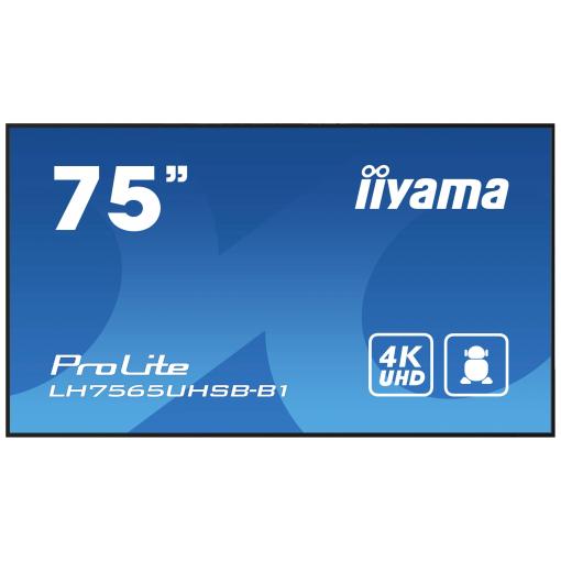Iiyama ProLite LH7565UHSB-B1 displej Digital Signage Energetická třída (EEK2021): E (A - G) 190.5 cm (75 palec) 3840 x 2160 Pixel 24/7 Funkce proti vzplanutí,