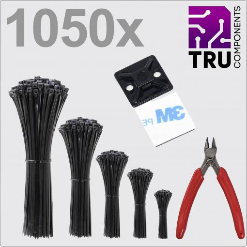 TRU COMPONENTS TC-13377620, T24CA116, stahovací pásky, černá, odolná vůči UV záření, 1050 ks