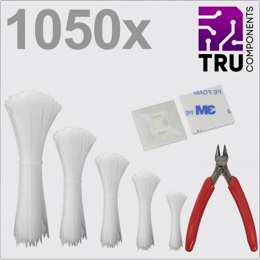 TRU COMPONENTS TC-13377616, T24CA115, stahovací pásky, bílá, odolná vůči UV záření, 1050 ks