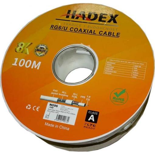 Koaxiální kabel RG6 75 Ω, 6,8 mm, měď/Al stínění, PVC, 100 m