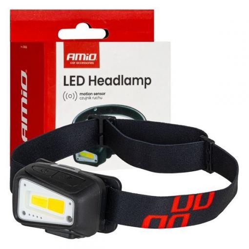 Čelovka LED COB 1800 mAh AMiO h_t198, USB nabíjení, pohybový senzor