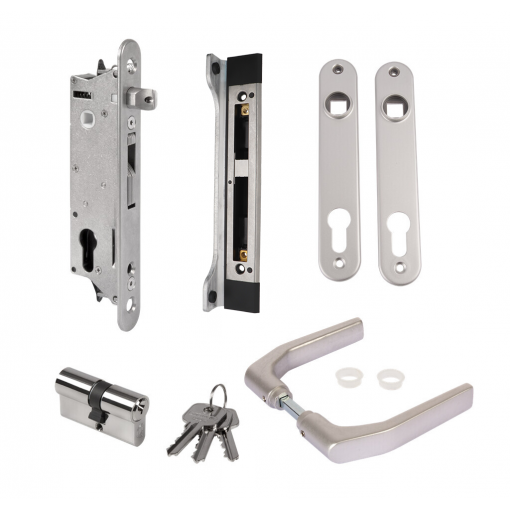 LOCINOX® sada FIFTYSET pro zamykání křídlové branky (štítek, doraz, cylindrická vložka, klika), pro profil 50x40 mm
