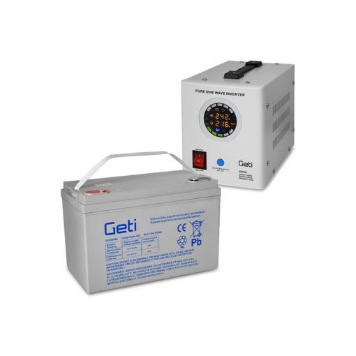 Zdroj záložní GETI GEP500 sinus 500W + baterie 100Ah