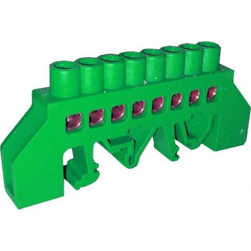 Zemnící můstek na DIN lištu FT033, 8 pólů, 63 A, zelený