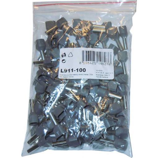 Dutinka pro dva kabely 4mm2 šedá (TE4-12), balení 100ks