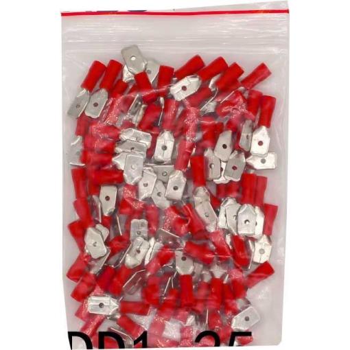 Faston-konektor 6,3 mm červený, kabel 0,5–1,5 mm², balení 100 ks