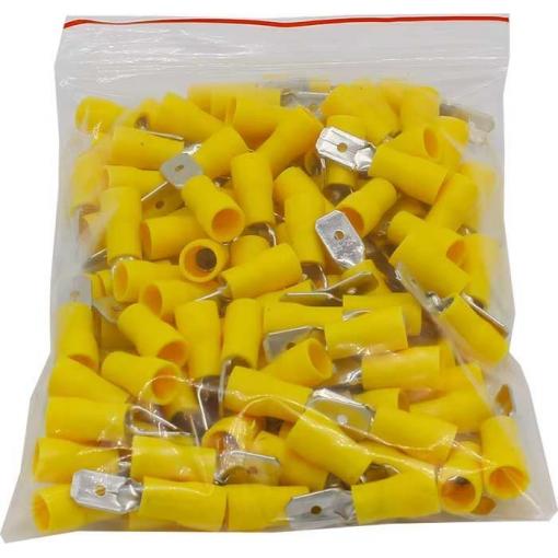 Faston-konektor 6,3 mm žlutý, kabel 4–6 mm², 100 ks
