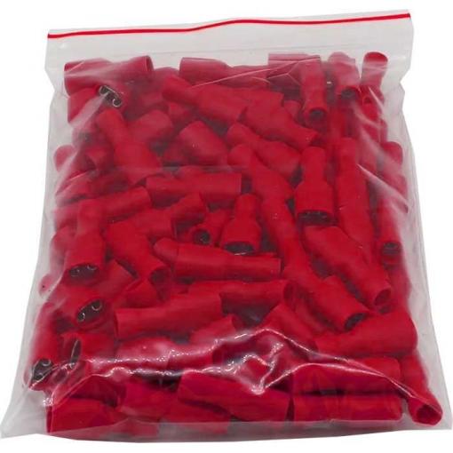 Faston-zdířka 4,8 mm červená, kabel 0,5–1,5 mm², plná izolace, 100 ks