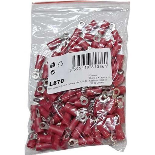 Kabelové oko 3,2 mm, červené, RV 1,25–3, 100 ks