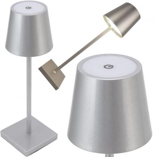 Stolní lampa dotykový ovladač, 3 barvy světla, USB nabíjení, stříbrná