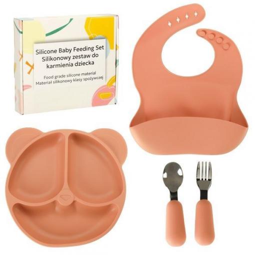Silikonové nádobí pro děti 4ks, medvídek, oranžové