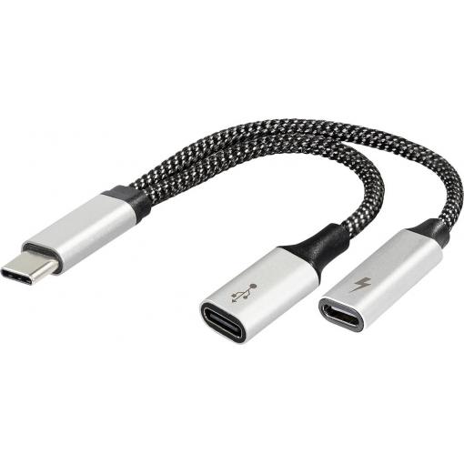 Maxtrack USB-C® adaptér [1x USB-C® zástrčka - 2x USB-C® zásuvka (nabíjení), USB-C® zásuvka] 14.5 cm