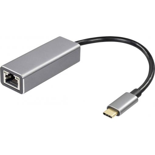 Maxtrack USB-C® / spojka RJ45 síťový adaptér [1x USB-C® zástrčka - 1x RJ45 zásuvka] 10 cm černá, stříbrná (matná)