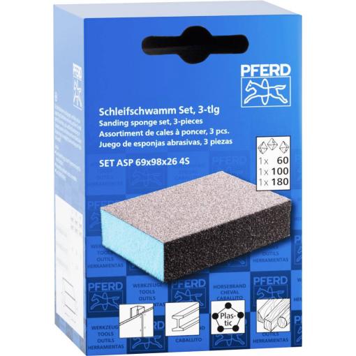 PFERD TOOLS 44698010 Sada PFERD voděodolné brusné houbičky 69x98x26 mm A60, A100, A180, 4 ks pro univerzální použití 1 ks