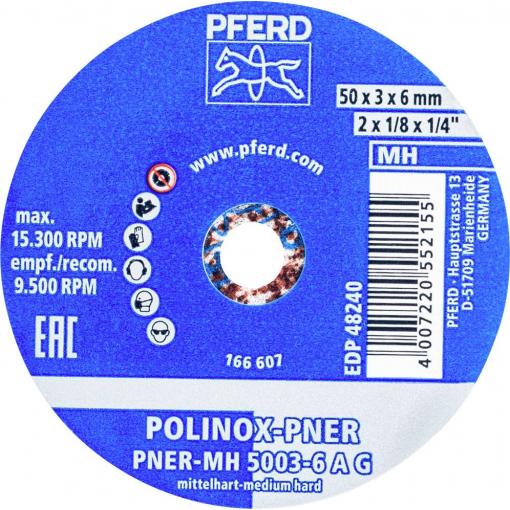 PFERD TOOLS 47700208 Kolo PFERD POLINOX s lisovanou skelnou vatou PNER Ø 50 x 6 mm, otvor Ø mm, středně tvrdý a hrubý pro povrchovou úpravu  50 mm 10 ks