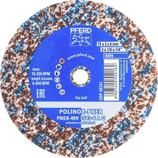 PFERD TOOLS 47700209 Kolo PFERD POLINOX s lisovanou skelnou vatou PNER Ø 75 x 6 mm, středně tvrdý a hrubý, pro povrchovou úpravu  75 mm 10 ks