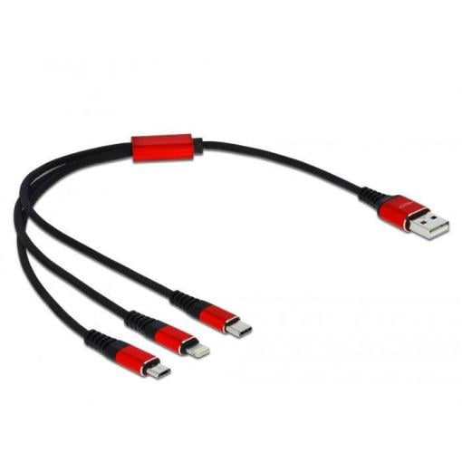 Delock USB kabel USB 2.0 USB-A zástrčka, USB-C ® zástrčka, USB Micro-B zástrčka, Apple Lightning konektor 0.30 m černá, červená 85891