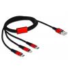 Delock USB kabel USB 2.0 USB-A zástrčka, USB-C ® zástrčka, USB Micro-B zástrčka, Apple Lightning konektor 1.00 m černá, červená 85892