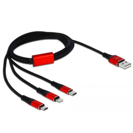 Delock USB kabel USB 2.0 USB-A zástrčka, USB-C ® zástrčka, USB Micro-B zástrčka, Apple Lightning konektor 1.00 m černá, červená 85892