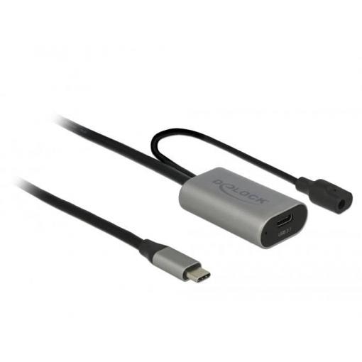 Delock Kabel USB-C USB-C ® zástrčka, USB-C ® zásuvka 5.00 m černá, šedá 85392