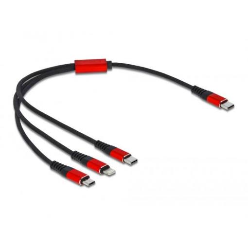 Delock Nabíjecí kabel USB USB 2.0 USB-C ® zástrčka, USB-C ® zástrčka, USB Micro-B zástrčka, Apple Lightning konektor 0.30 m černá, červená 86710