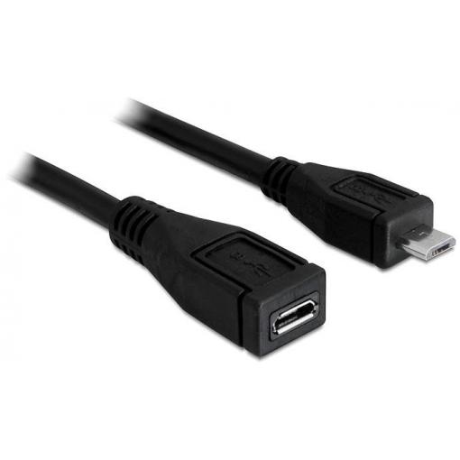 Delock USB kabel USB 2.0 USB Micro-B zástrčka, USB Micro-B zásuvka 1.00 m černá 83248