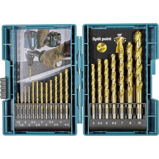 Makita B-67795 B-67795 sada spirálových vrtáku do kovu 1.5 mm, 2.0 mm, 2.5 mm, 3.0 mm, 3.2 mm, 3.5 mm, 4.0 mm, 4.5 mm, 5.0 mm, 5.5 mm, 6.0 mm, 6.5 mm, 7.0 mm,