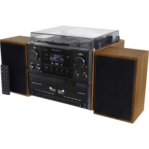soundmaster MCD5600BR stereo systém gramofón, DAB+, FM, Bluetooth, CD, kazeta, USB, 2 x 5 W hnědá (vzhled ušlechtilého dřeva matná)