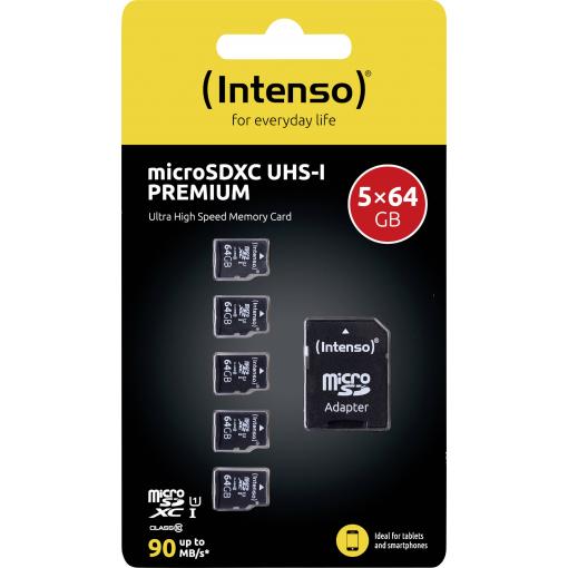 Intenso Premium 5er Pack (5 x 64 GB) paměťová karta microSDXC 64 GB Class 10 UHS-I vč. SD adaptéru