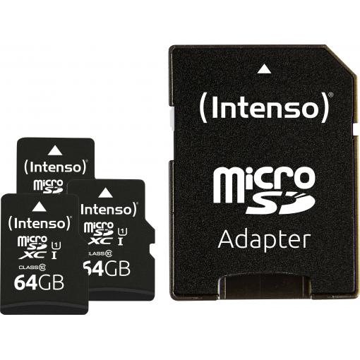 Intenso Premium 3er Pack (3 x 64 GB) paměťová karta microSDXC 64 GB Class 10 UHS-I vč. SD adaptéru