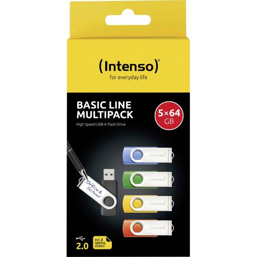 Intenso USB-Stick 5er Pack Basic Line 5 x 64 GB USB flash disk 64 GB žlutá, zelená, modrá, oranžová, černá 3503595 USB 2.0