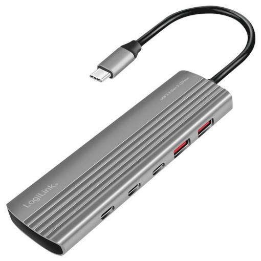 LogiLink UA0415 USB Hub 10 portů USB-A, USB-C® (s napájením) USB 3.2 Gen2 10 GBit/s s hliníkovým krytem, s portem pro rychlé nabíjení vesmírná šedá UA0415