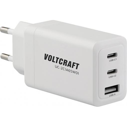 VOLTCRAFT UC-2C1A65W01 USB nabíječka, GaN, 1x USB A , 2x USB-C®, 65 W, Rychlé nabíjení, Power Delivery 3.0, bílá