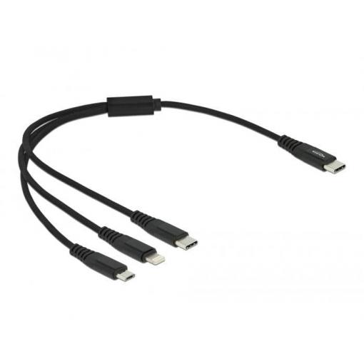 Delock Nabíjecí kabel USB USB 2.0 USB-C ® zástrčka, USB-C ® zástrčka, USB Micro-B zástrčka, Apple Lightning konektor 0.30 m černá 87148