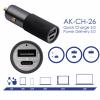 Akyga AK-CH-26 USB nabíječka, GaN, Rychlonabíječka, 1x USB-C®, 1x USB A , 100 W, QC 3.0, Power Delivery 3.0, šedá