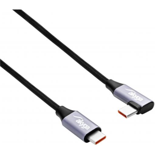Akyga USB kabel USB 2.0 USB-C ® zástrčka, USB-C ® zástrčka 0.30 m černá Zahnutý kabelový vývod AK-USB-53