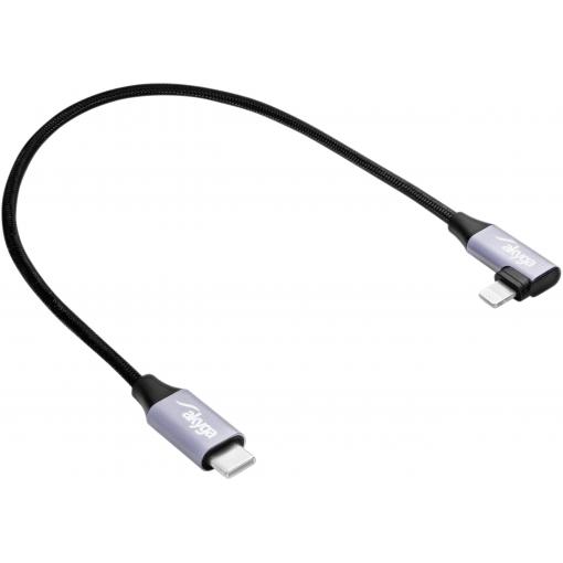 Akyga USB kabel USB 2.0 USB-C ® zástrčka, Apple Lightning konektor 0.30 m černá Zahnutý kabelový vývod AK-USB-55