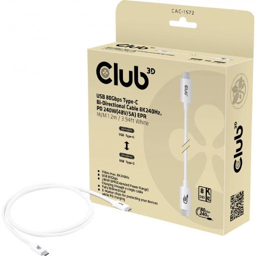 club3D Kabel USB-C USB 4.0 USB-C ® zástrčka 1.20 m bílá CAC-1572