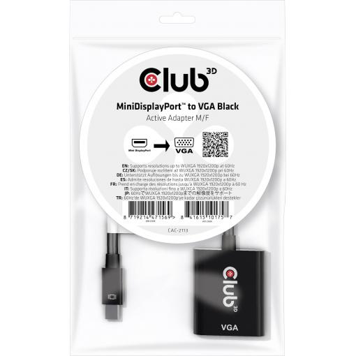 club3D CAC-2113 VGA adaptér [1x mini DisplayPort zástrčka - 1x VGA zásuvka] černá 0.228 m